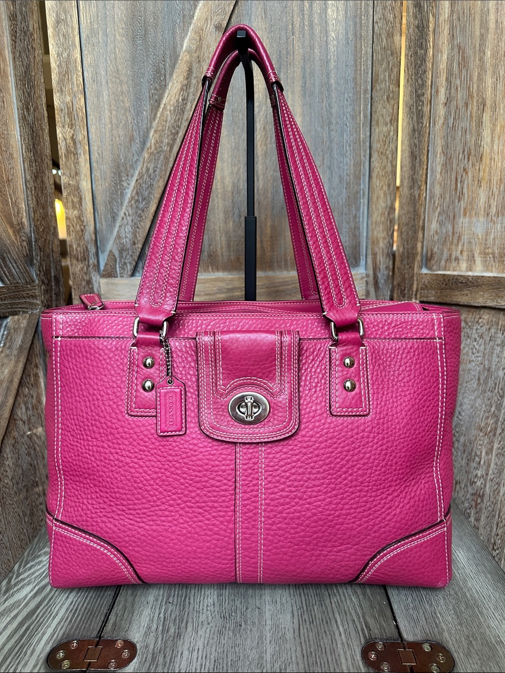 Coach Hampton Y2K Pink Soft Milled Leather Turnlock Tote Shoulder Purse